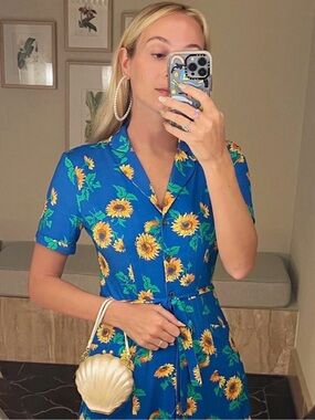 HVN Maria Dress in Blue Sunflower